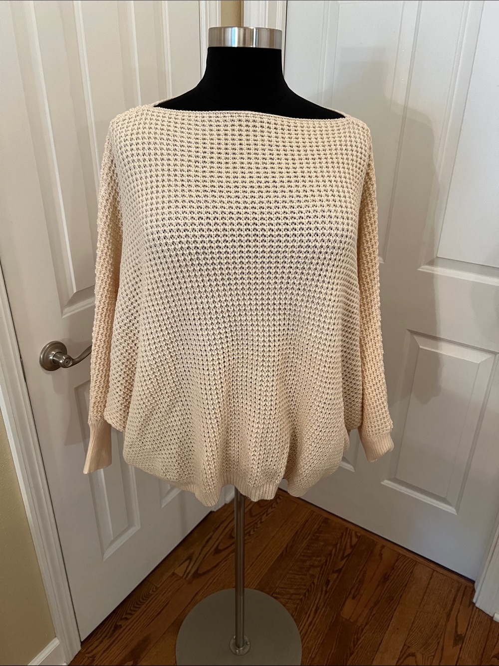 SHEIN Cream Off-the-Shoulder Waffle Knit Bat Wing Sweater 1X